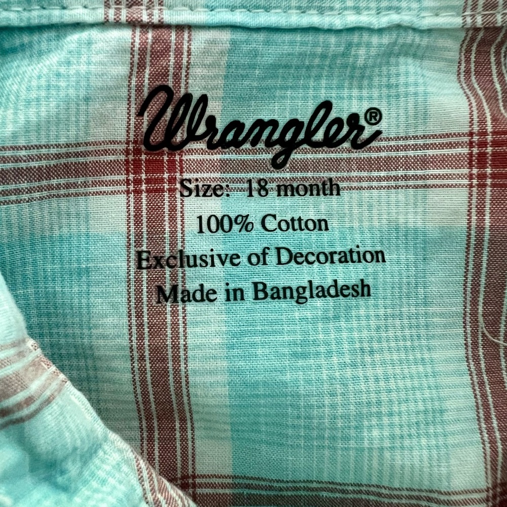 Wrangler Turquoise and Brown Plaid Baby Romper - Picture 3 of 3